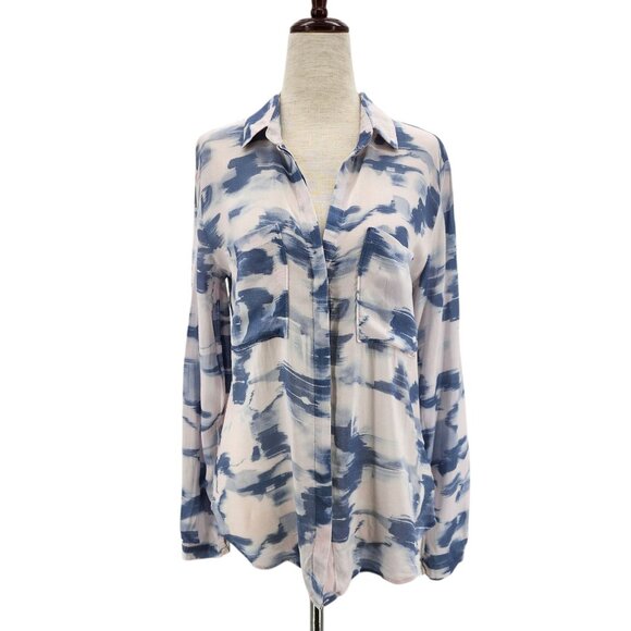 Anthropologie Cloth & Stone Womens XS Top Classic Button Down Blue Pink - Picture 1 of 9